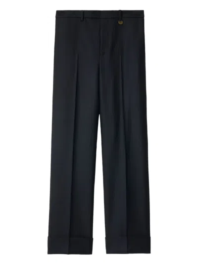 Burberry Checked Straight-leg Trousers In Blue