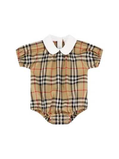 Burberry Kids' Checked Stretch Bodysuit In Brown