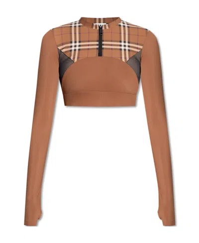 Burberry Checked Stretch-jersey Cropped Top In Brown