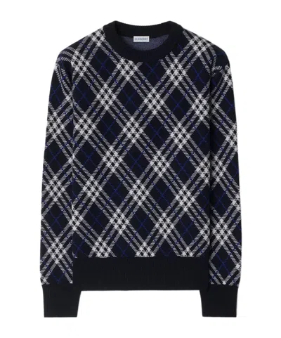 BURBERRY BURBERRY CHECKED KNITTED CREWNECK JUMPER