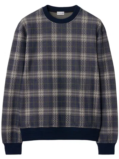 Burberry Checked Sweater In Blue