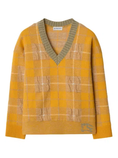 Burberry Kids' Checked Sweater In Yellow
