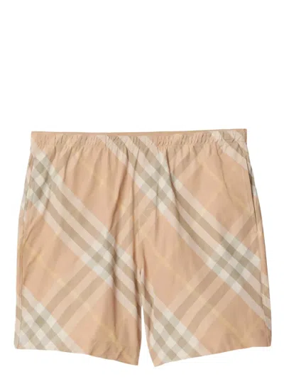 Burberry Check Print Swim Shorts In Flaxipcheck