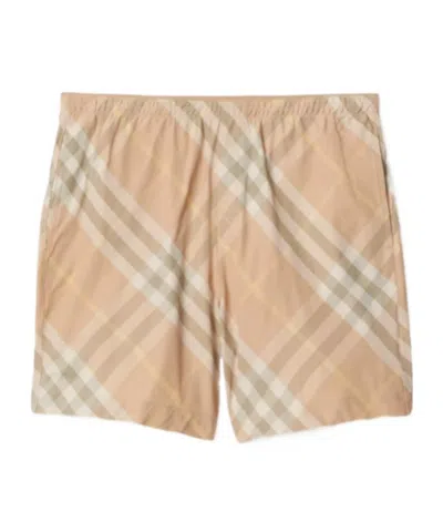 Burberry Checked Swim Shorts In Nude