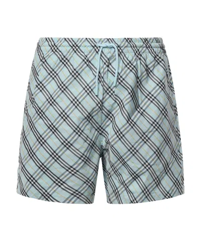 Burberry Checked Swimming Trunks In Gray