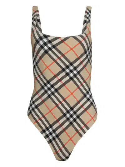 Burberry Checked Swimsuit In Brown