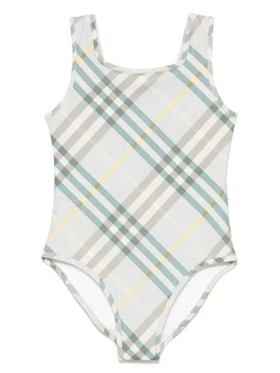 Burberry Kids' Checked Swimsuit In White