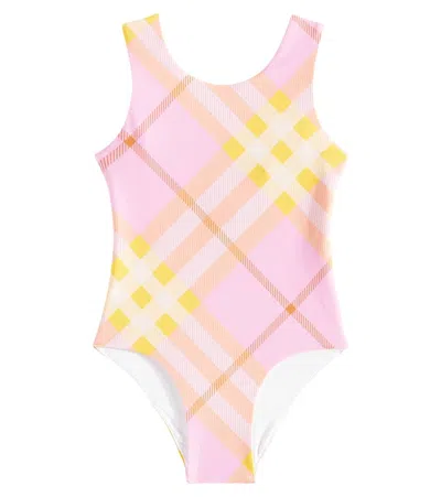 Burberry Kids' Checked Swimsuit In Pink