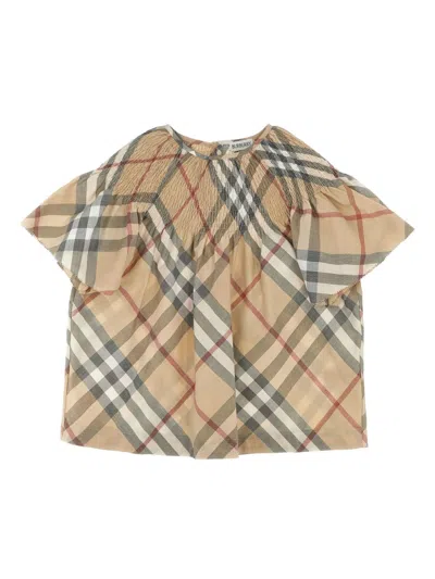 Burberry Babies' Checked T-shirt In Brown