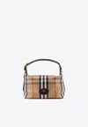 Burberry Women Coated Canvas Handbag With Check Pattern In Brown