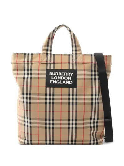 Pre-owned Burberry Checked Tote Bag In Brown