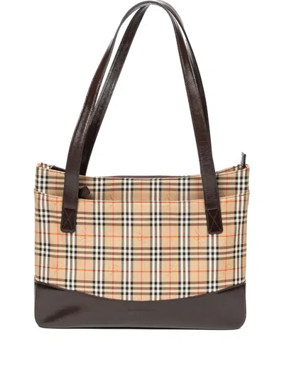 Pre-owned Burberry Checked Tote Bag In Neutral