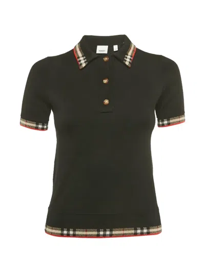 Pre-owned Burberry Checked-trim Polo Top In Black