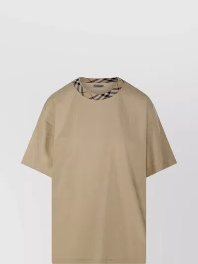 Burberry Checked Trim Round Neck Short Sleeve T-shirt In Brown