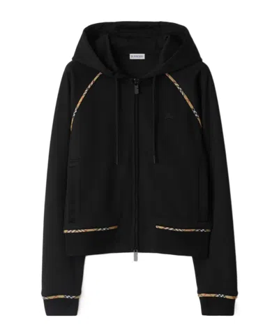 Burberry Checked-trim Zip-up Hoodie In Black