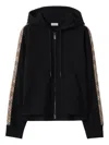 Burberry Check Trim Cotton Zip Hoodie In Black