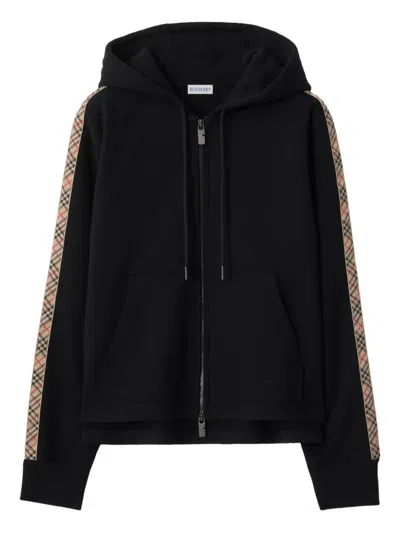 BURBERRY CHECKED-TRIM ZIP-UP HOODIE