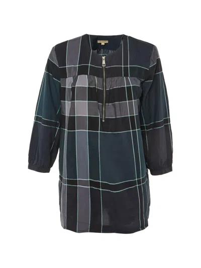Pre-owned Burberry Checked Tunic Top In Blue