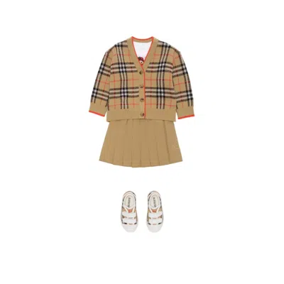 Burberry Babies' Checked V-neck Cardigan In Brown