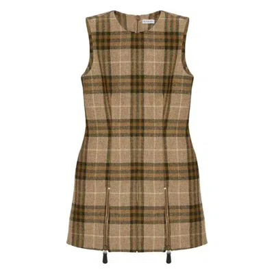 Burberry Checked Virgin Wool Mini Dress In Brown