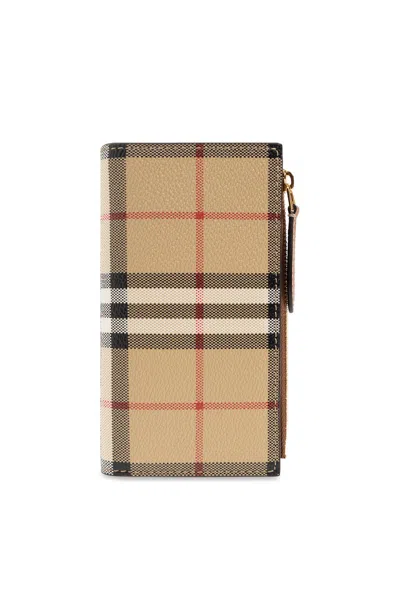 Burberry Checked Wallet In Brown