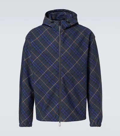 Burberry Checked Windbreaker Jacket In Blue