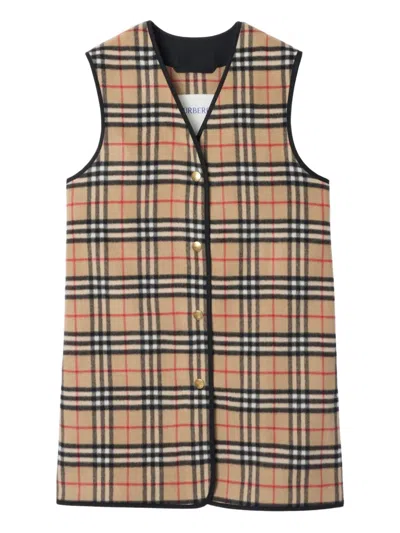 BURBERRY CHECKED WOOL BLEND GILET