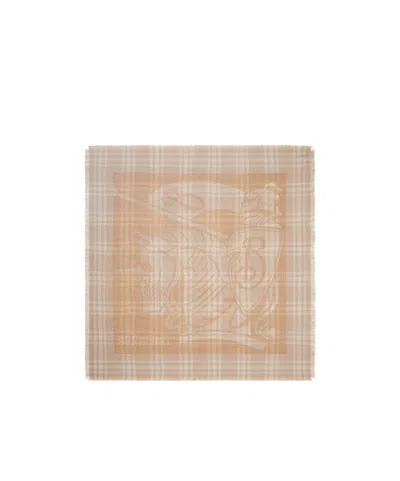 Burberry Checked Wool Blend Scarf In Nude