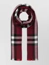 Burberry Checked Wool Blend Scarf With Fringed Edges In Burgundy