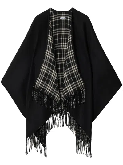 Burberry Wool Reversible Check Cape In Black