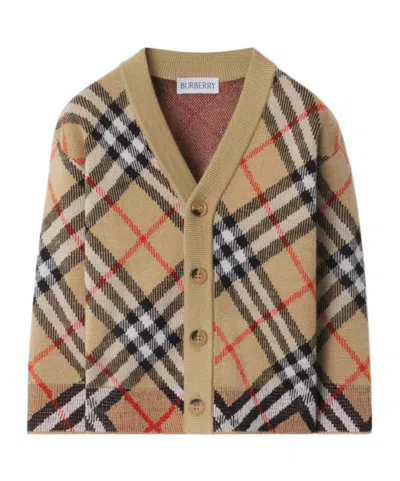Burberry Checked Wool Cardigan In Nude