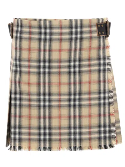 Burberry Checked Wool Kilt Miniskirt In Brown