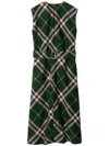 Burberry Checked Wool Midi Dress In Green