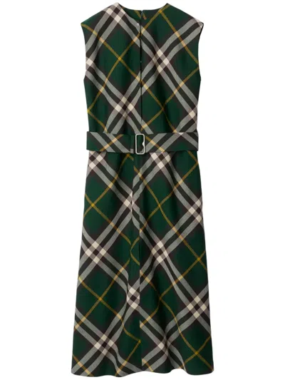 Burberry Checked Wool Midi Dress In Green