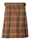 Burberry Pleated Skirt With Frayed Hem And Buckles In Brown