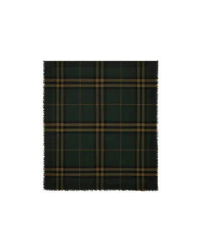 Burberry Checked Wool Scarf In Black