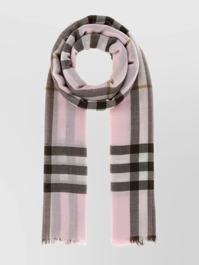 Burberry Checked Wool Scarf Fringed Edges In Brown