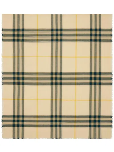 Burberry Checked Wool Scarf In Nude
