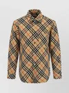 Burberry Checked Wool Shirt With Front Pocket In Brown