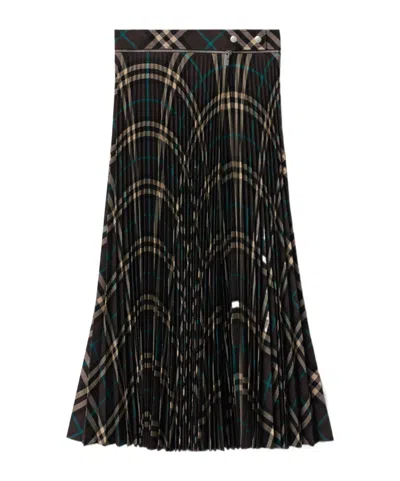 BURBERRY BURBERRY CHECKED PLEATED ZIP-DETAILED SKIRT