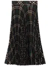 Burberry Women Long Multicolor Pleated Skirt With Check Motif In Wool Blend Woman In Brown