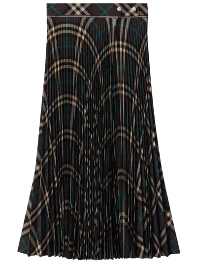 Burberry Women Long Multicolor Pleated Skirt With Check Motif In Wool Blend Woman