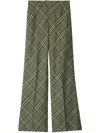 Burberry Straight Leg Check Wool Trousers In Green