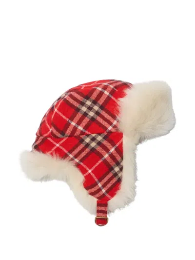 Burberry Checked Wool Trapper Hat In Red