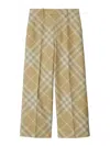 Burberry Checkered Design Wool Trousers For Women In Beige
