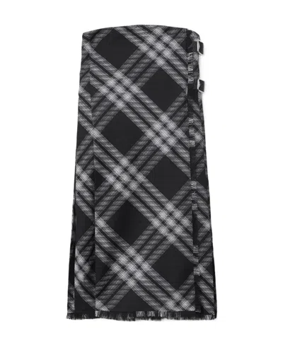 BURBERRY BURBERRY CHECKED FRINGED-EDGE MIDI SKIRT