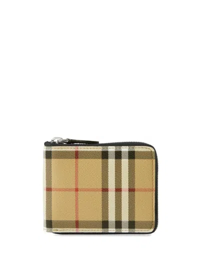 Burberry Checked Zip-around Wallet In Beige
