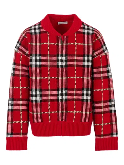 Burberry Kids' Checked Zip-up Bomber Jacket In Red