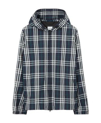 Burberry Checked Zip-up Hooded Jacket In Black