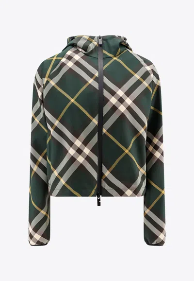 Burberry Checked Zip-up Jacket In Green